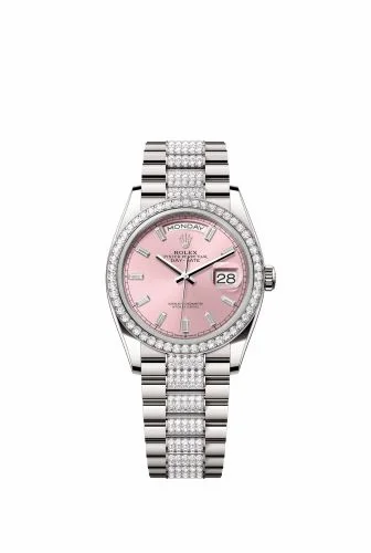 Rolex Day-Date 36 White Gold - Diamond / Pink - Baguette / President - Diamond 128349RBR-0054 (m128349rbr-0054)
